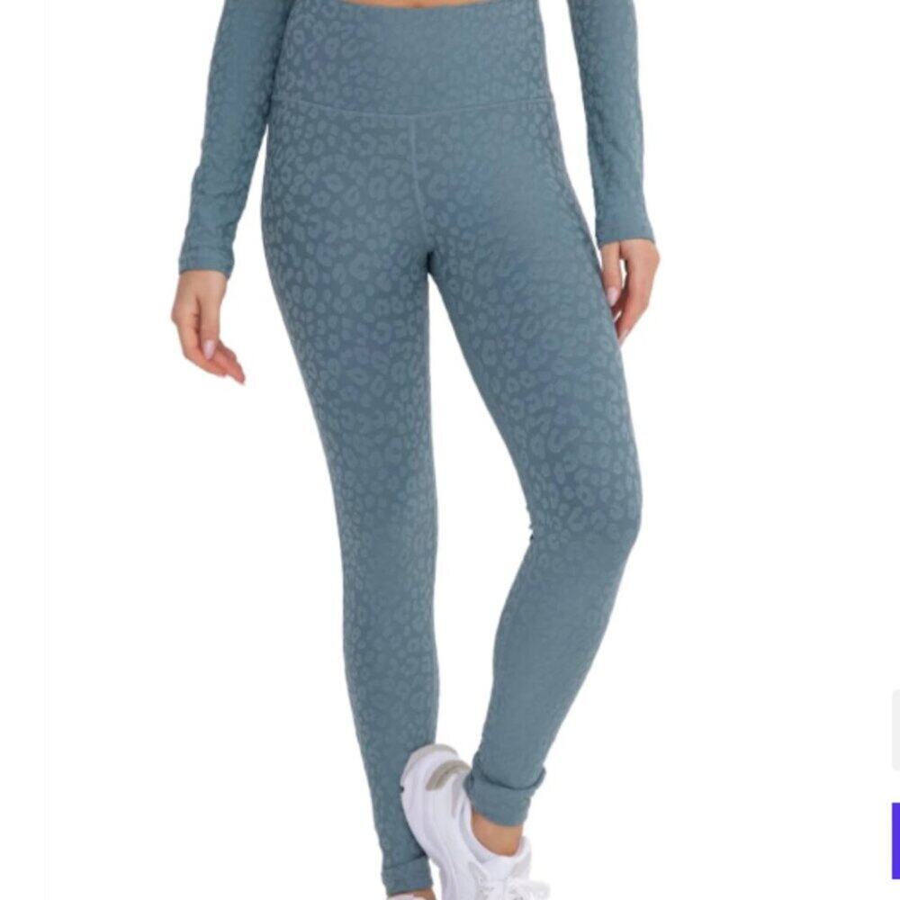 MONO B Leggings Leopard Textured Women's Size S Seafoam Green